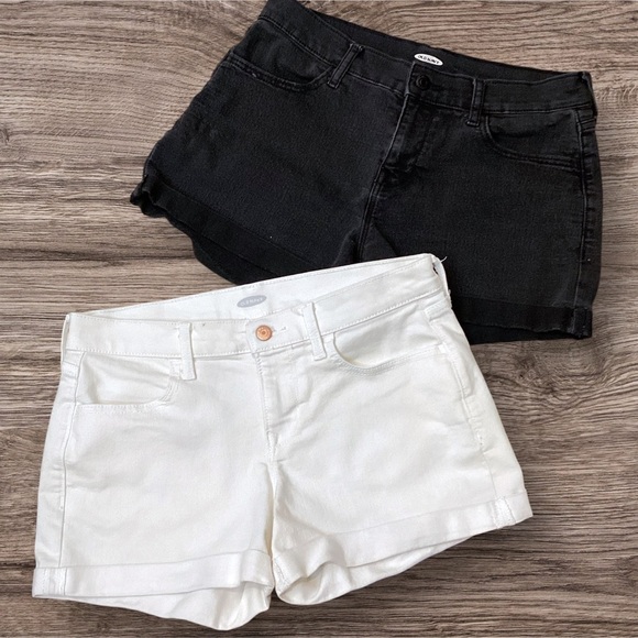 2 Pair Old Navy Cuffed Wow Shorts Size 6 Washed Black & Bright White - Picture 1 of 14